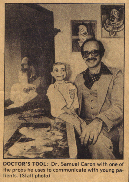 ADHD Specialist Dr. Samuel R. Caron with his first puppet, a Jerry Mahoney replica (235753 bytes)